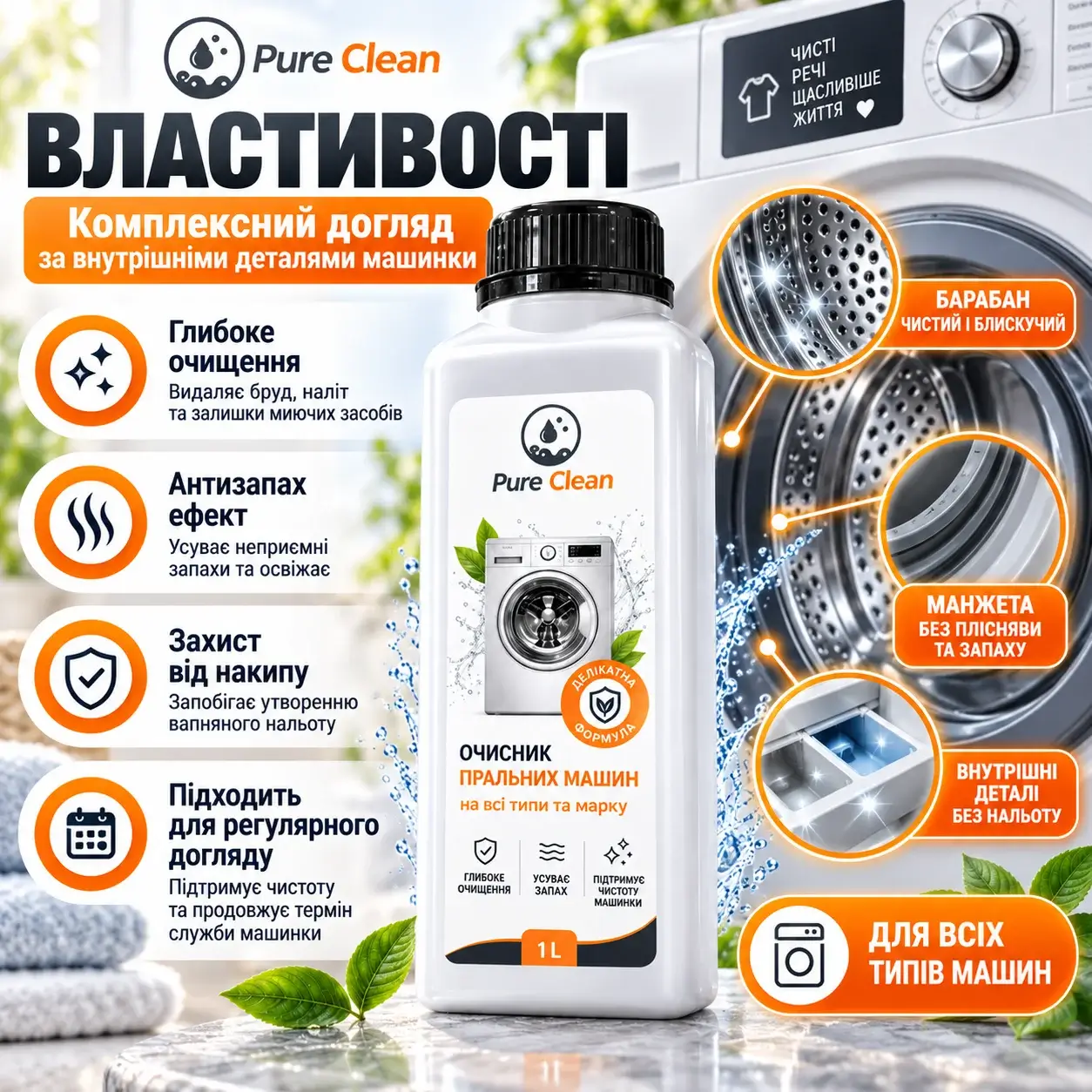 Pure Clean для внутрішніх деталей пральної машини